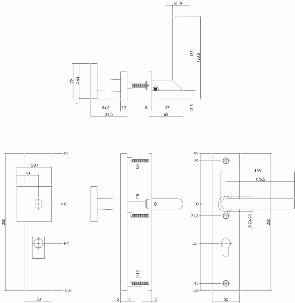Ferrures de porte d’entrée Vurano protection contre la traction du noyau PC 55mm droit noir Intersteel 8714186428306