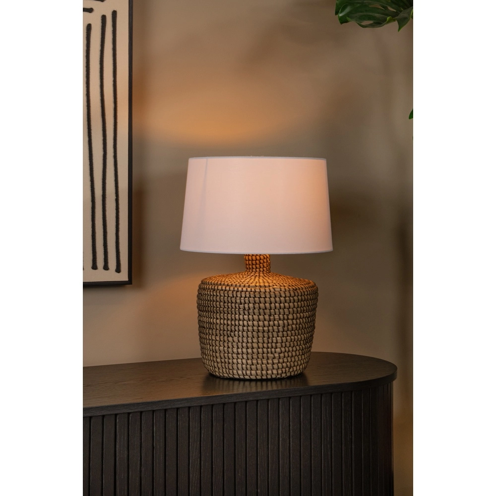 Lampe de table en herbe marine Ambala Ø 35cm - brun avec teinte blanche Premium by Lucide 5411212106100