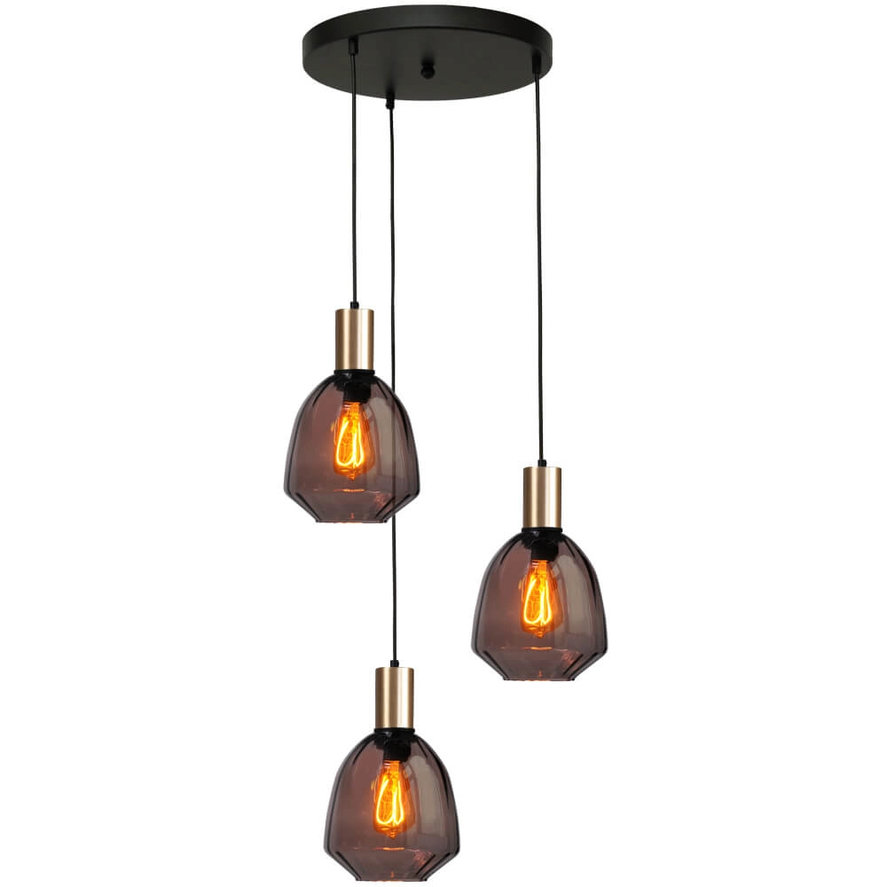 Suspension loft 3 lumières - or - Porto avec des lunettes rouges Nicolette