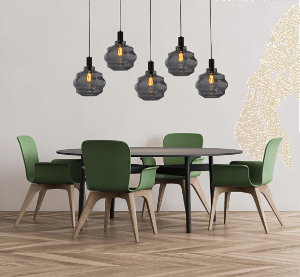 Lampe suspendue 5 lumières - noire - Porto avec verres à fumée Ball - Ø 30cm Masterlight 8718121270173
