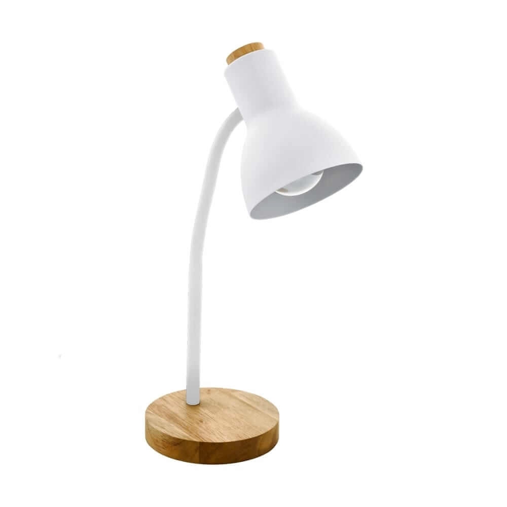 Lampe de bureau rurale Veradal blanc avec du bois