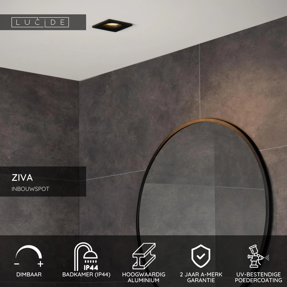 Projecteur encastré Ziva IP44 noir Lucide 5411212092199