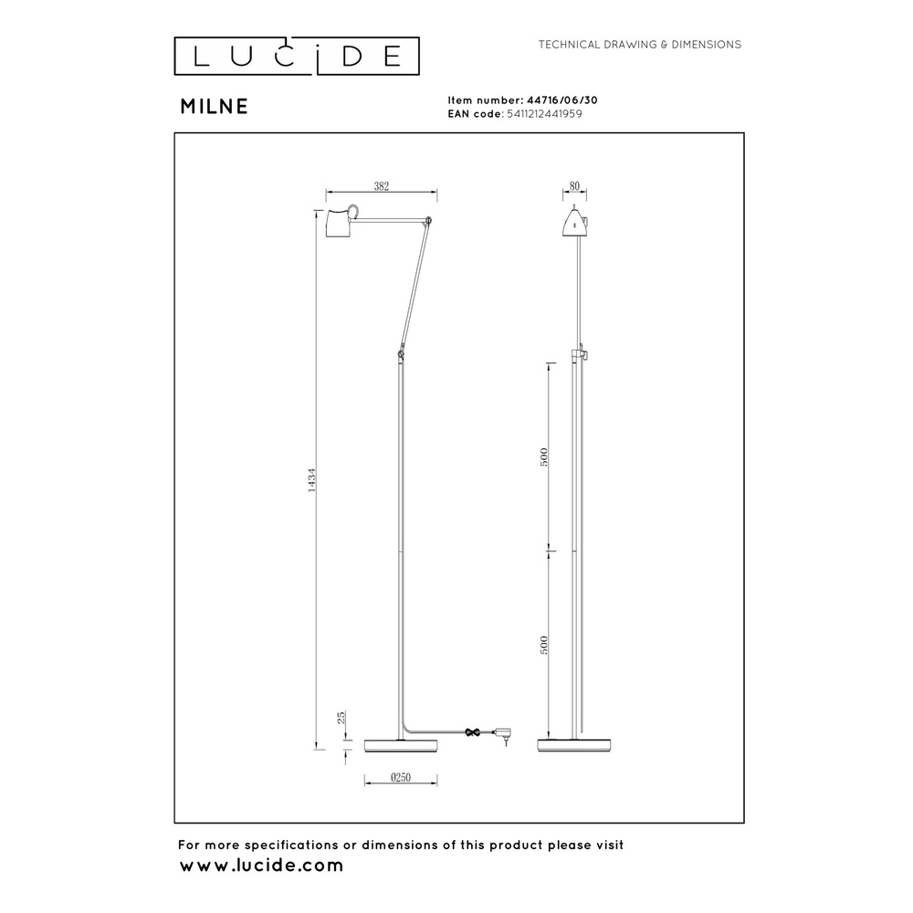 Lampe de lecture noire Milne Conception Lucide 5411212441959