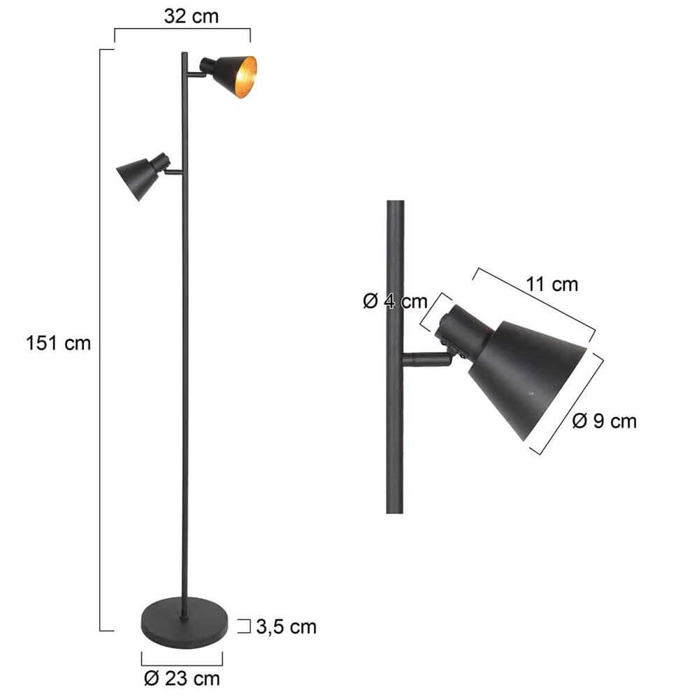 Lampadaire Oeroe noir avec or Steinhauer 8712746176360