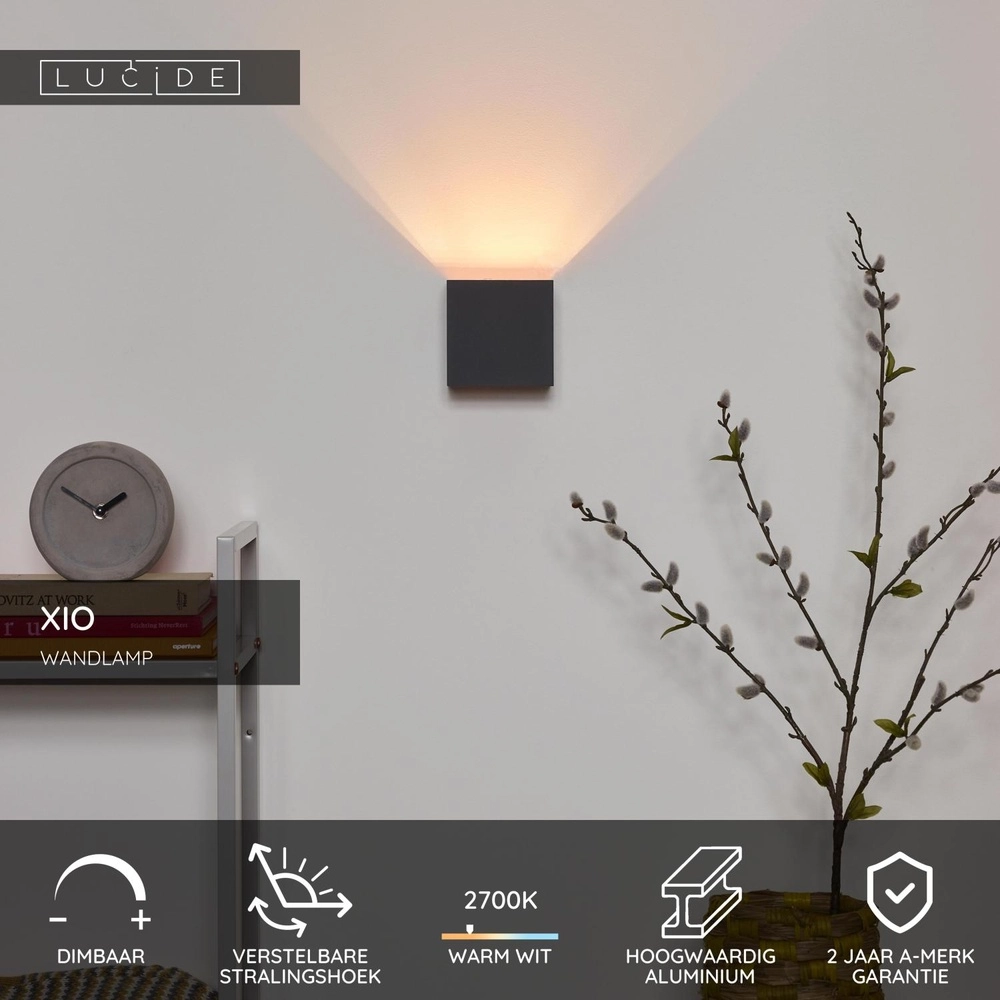 Projecteur mural carré Xio 2700K gris Lucide 5411212091901