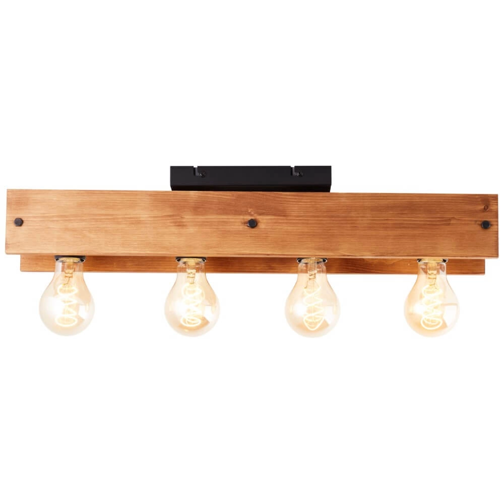 Plafonnier Calandra 4 lumières noir avec bois marron Plafonnier Calandra 4 lumières noir avec bois marron