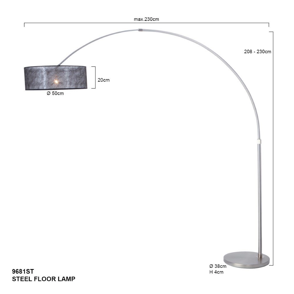 Lampe à arc Stresa Inox avec hotte sizoflor noir Steinhauer 8712746092912