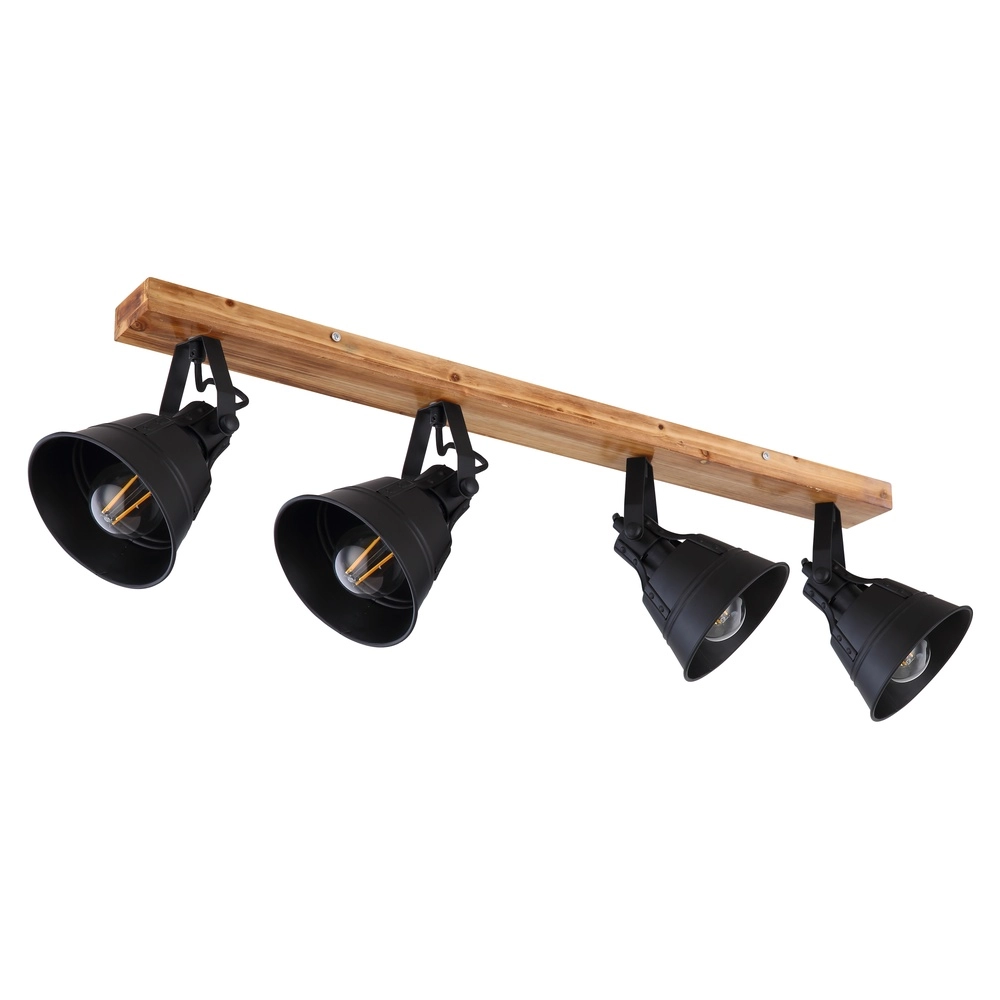 Lampe de plafond de campagne Günther 4-noir clair avec bois Globo 9007371404735