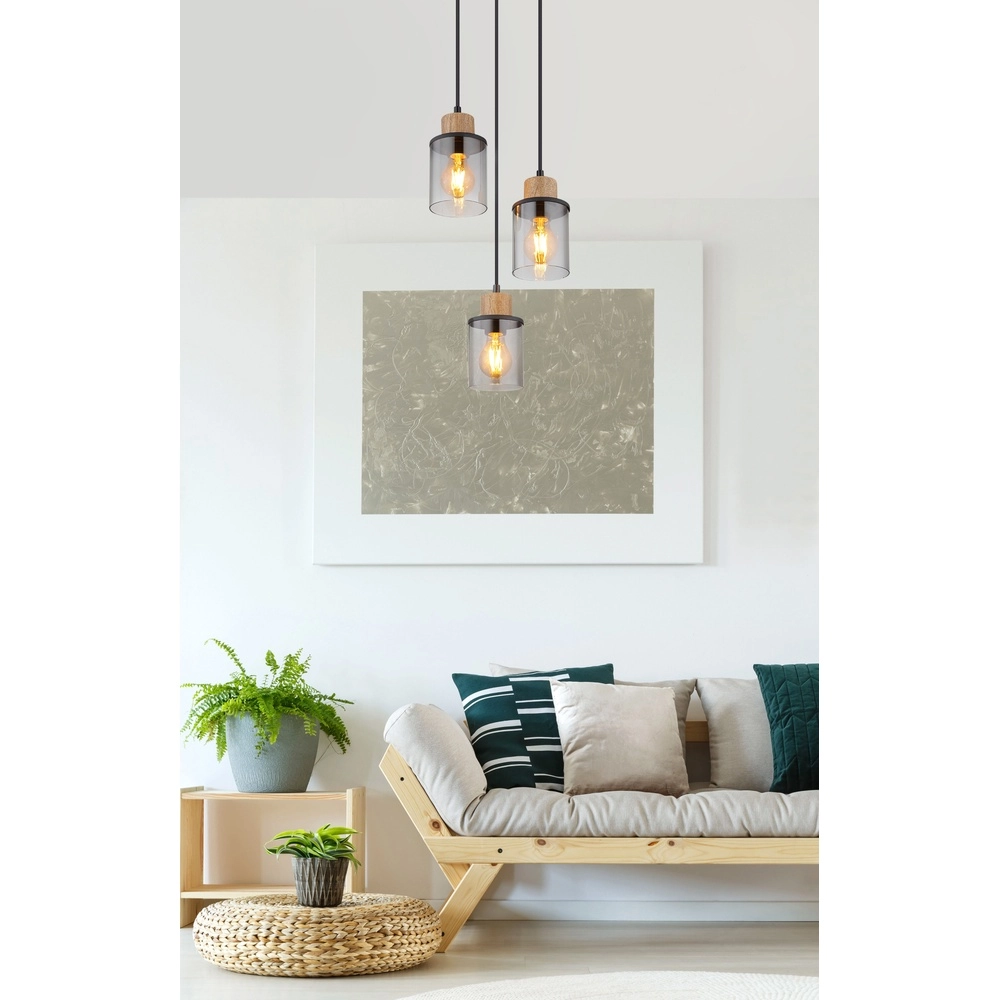 Lampe pendante à 3 lampes Reid Noir rond Globo 9007371457250