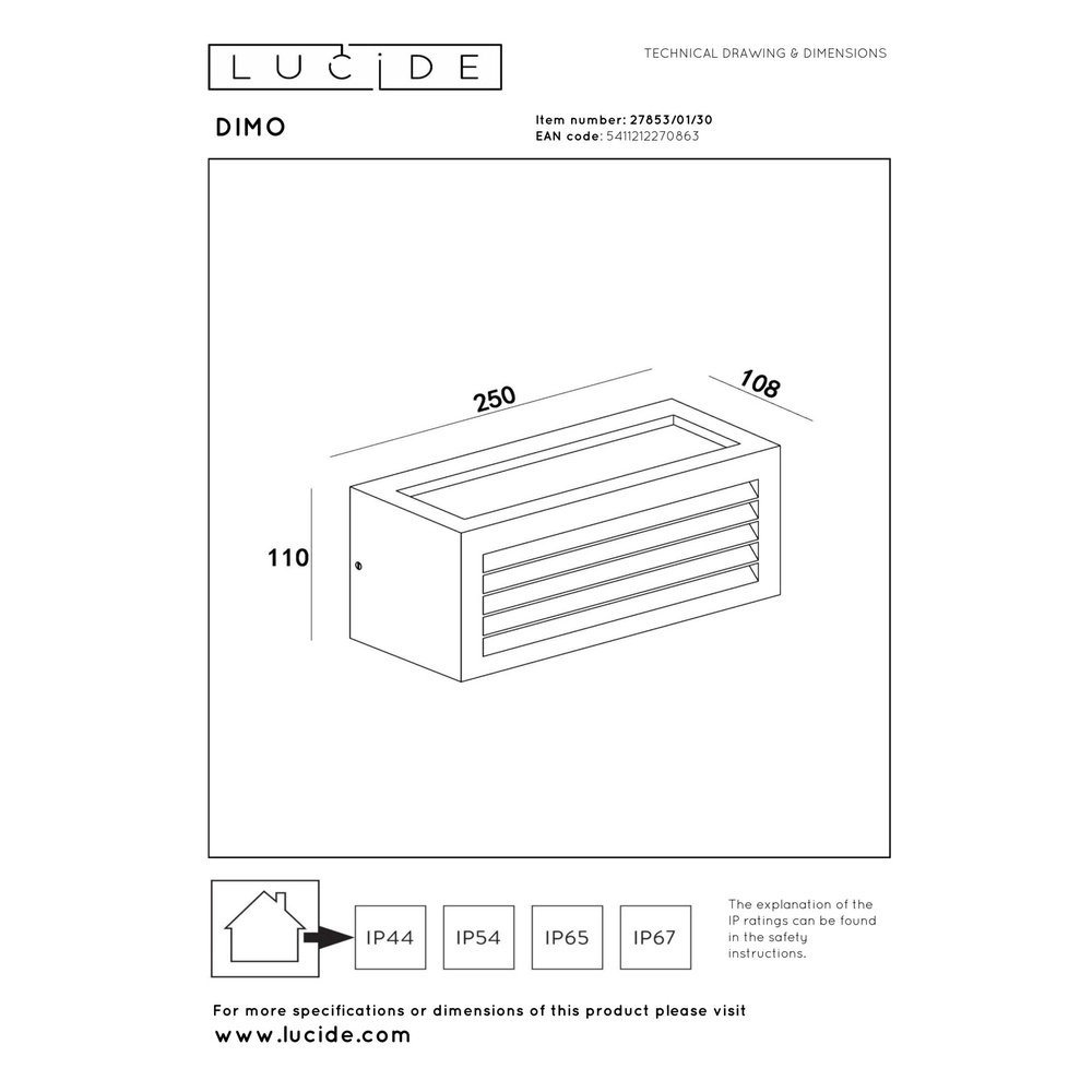Lampe murale de conception Dimo Anthracite IP54 Lucide 5411212270863