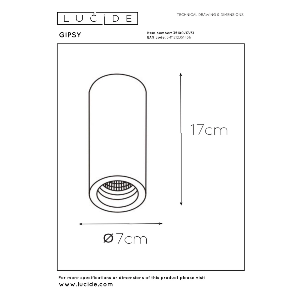 Projecteur de plafond Gipsy 17 cm de blanc Lucide 5411212351456