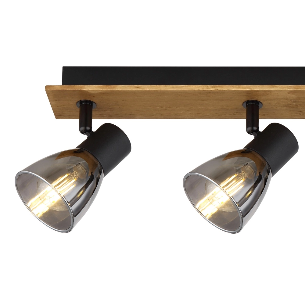 Lampe de plafond Claude 3-noir clair avec bois Globo 9007371431212