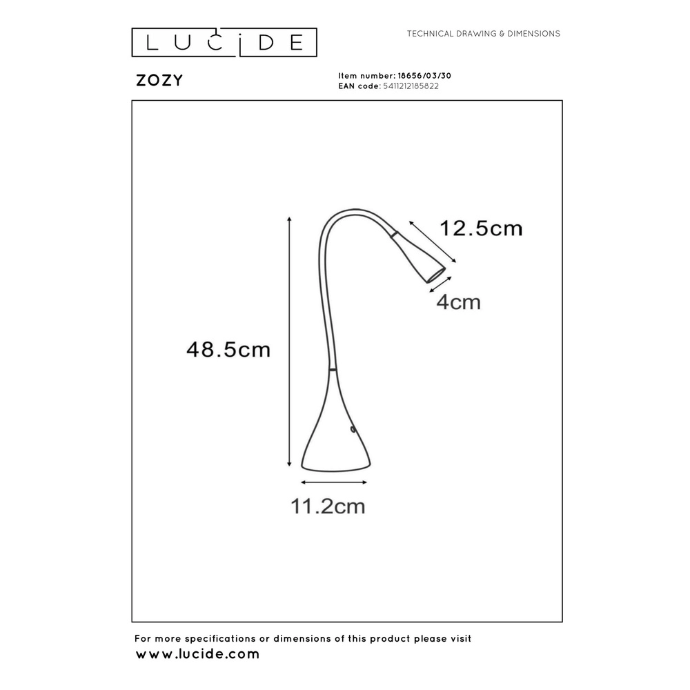 Lampe de bureau Zozy Noir à 3 étapes à dimmable Lucide 5411212185822