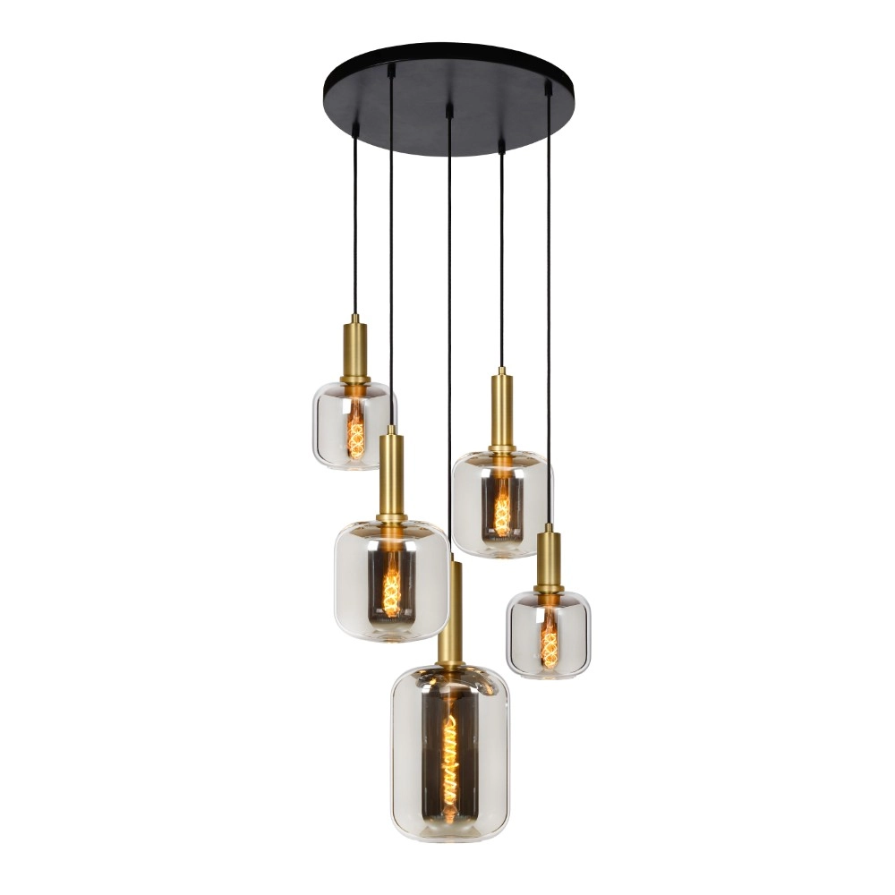 Lampe suspendue à 5 lumières Joanet Ø 66 cm d’or avec verre fumé