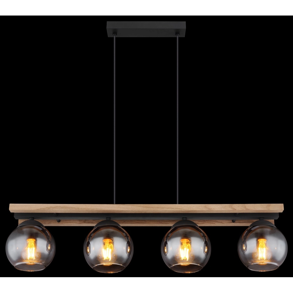 Lampe suspendue à 4 lumières Conni noir avec bois Globo 9007371451739