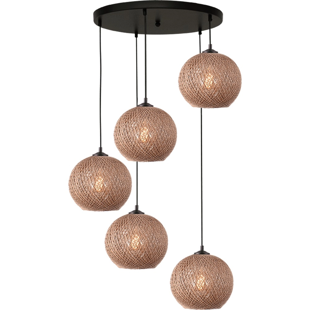 Lampe suspendue à 5 lumières Corda rotin Ø rond 20 cm
