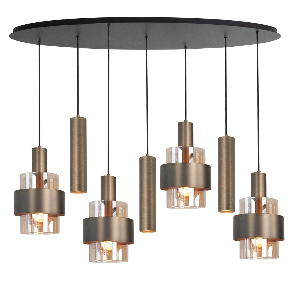 Suspension à 7 lumières Marrone noir avec ovale bronze cuivré Suspension à 7 lumières Marrone noir avec ovale bronze cuivré