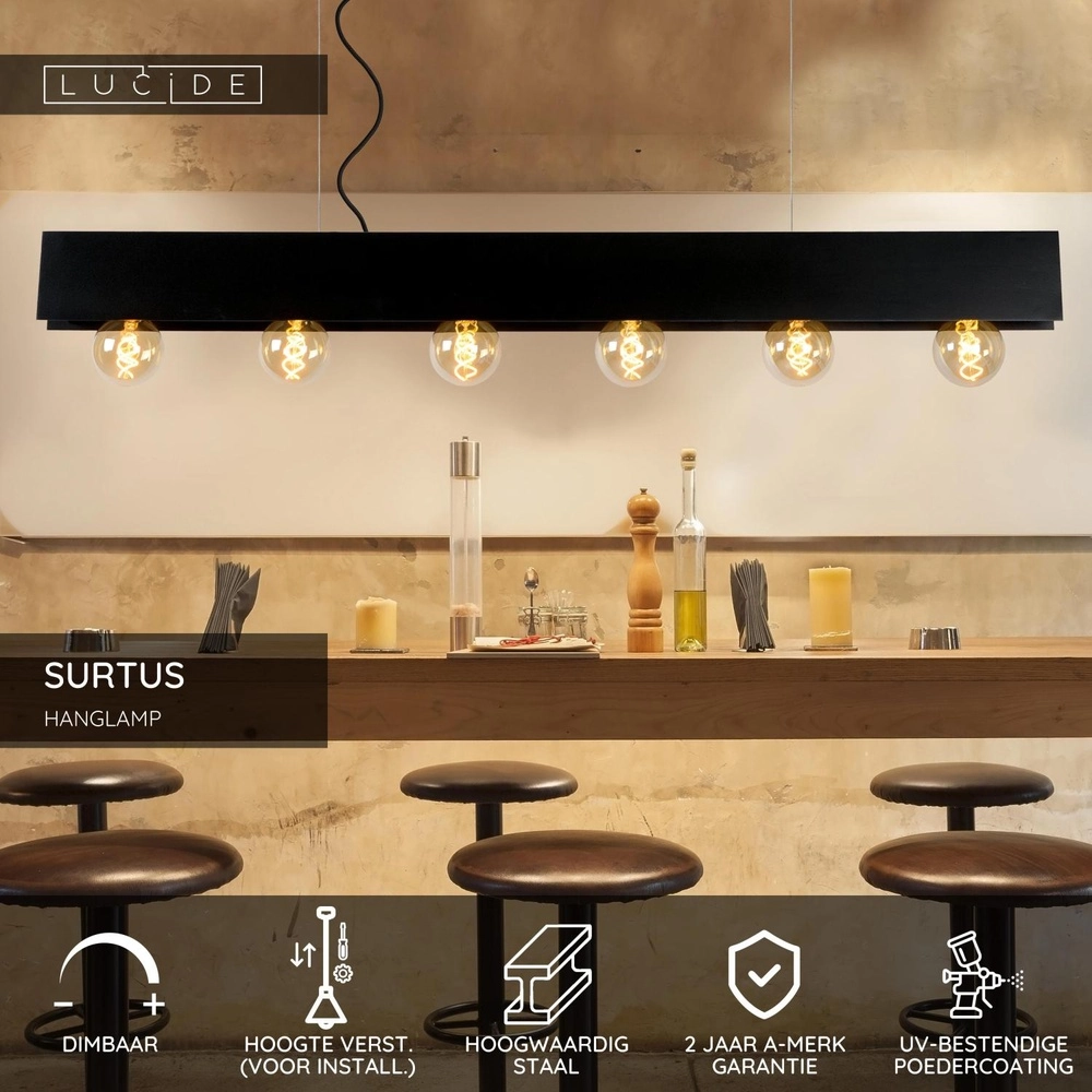 Lampe pendante de conception Surtus Noir à 6 lumières Lucide 5411212302410