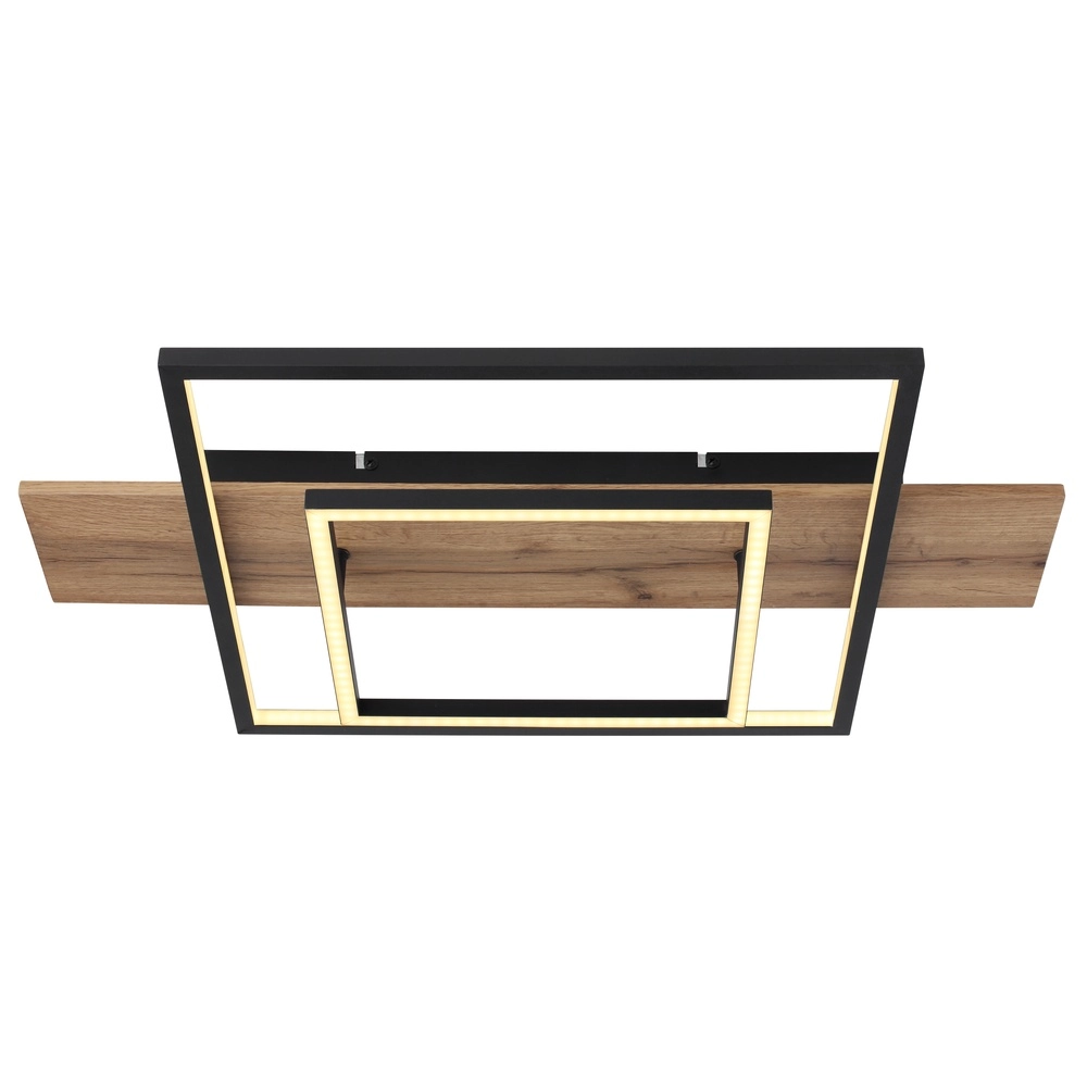 Lampe de plafond à design Vanni noir avec un aspect en bois de 60 cm Globo 9007371451081
