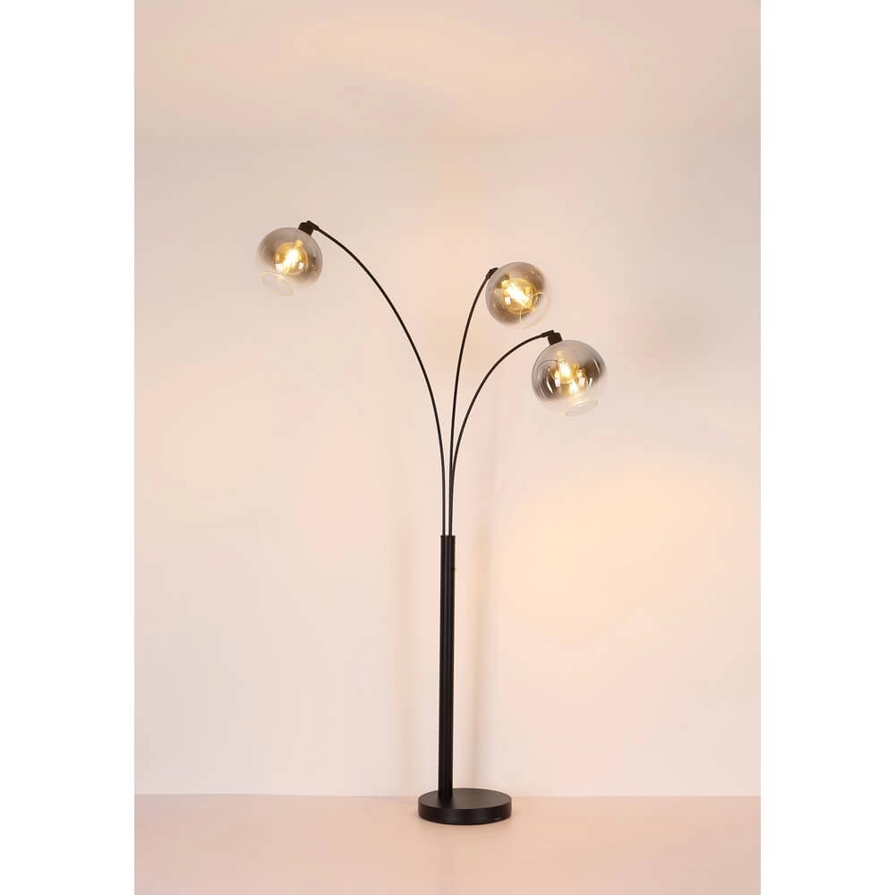 Lampadaire noir Newcastle Sphère Smoke Glass 3 lumières Globo 9007371449798