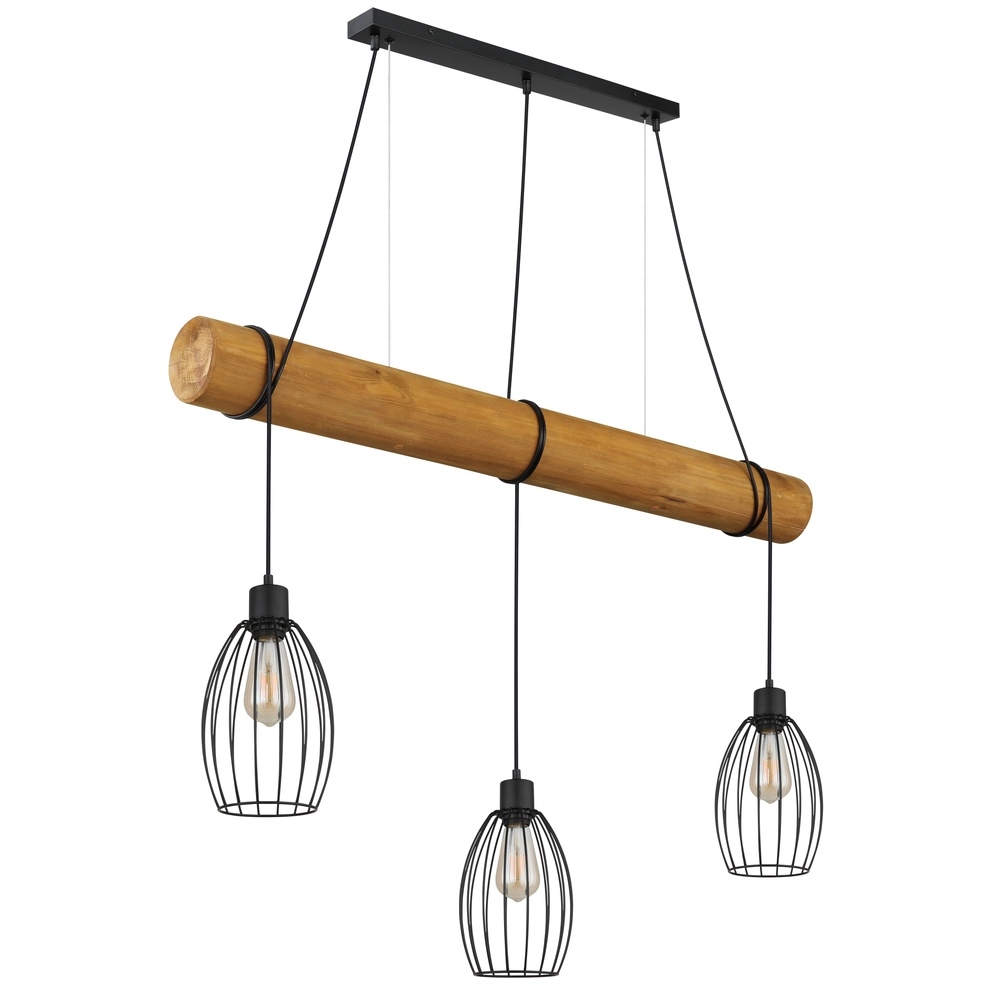Lampe pendante de campagne Berti Bois 3 clairs avec noir Globo 9007371583331
