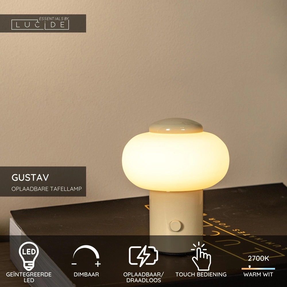 Lampe de table rechargeable Gustav brun sable Lucide 5411212442079