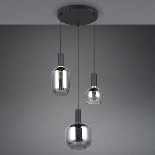 Lampe suspendue pour salle à manger Diva 3 lumières - verre fumé Trio 4017807614565