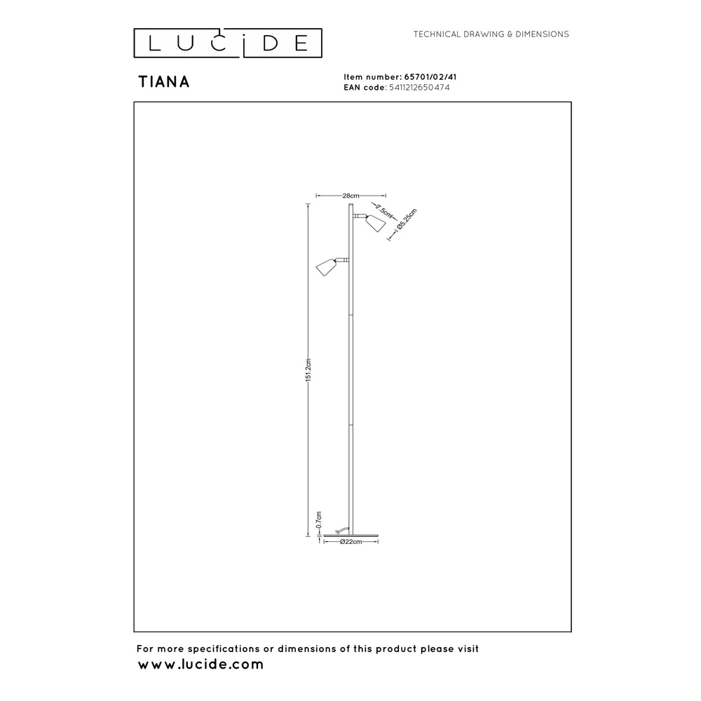Lampe de lecture de conception Tiana taupe Lucide 5411212650474