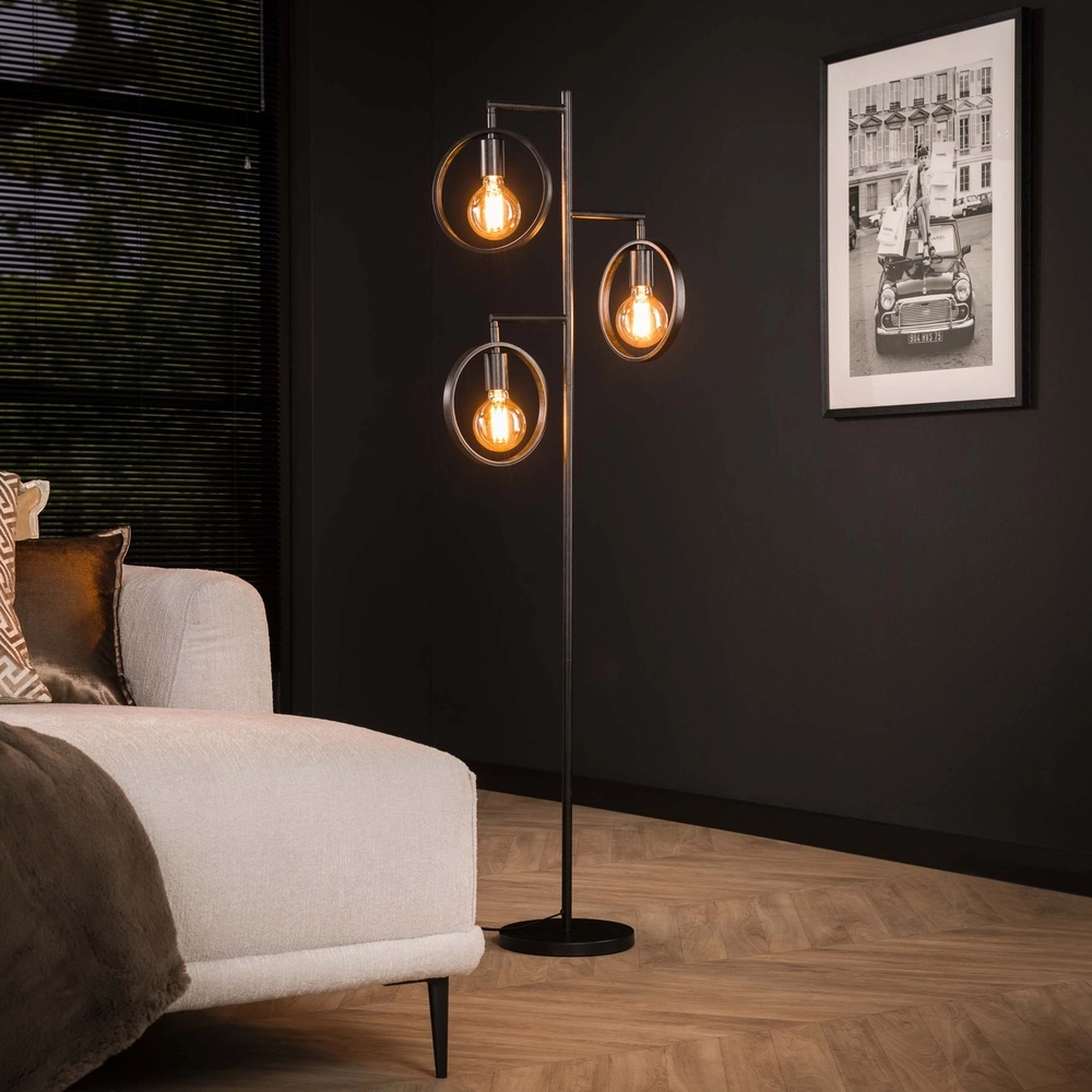 Lampe sur pied à 3 anneaux Ring noir - E27 Lyora 8716803511743