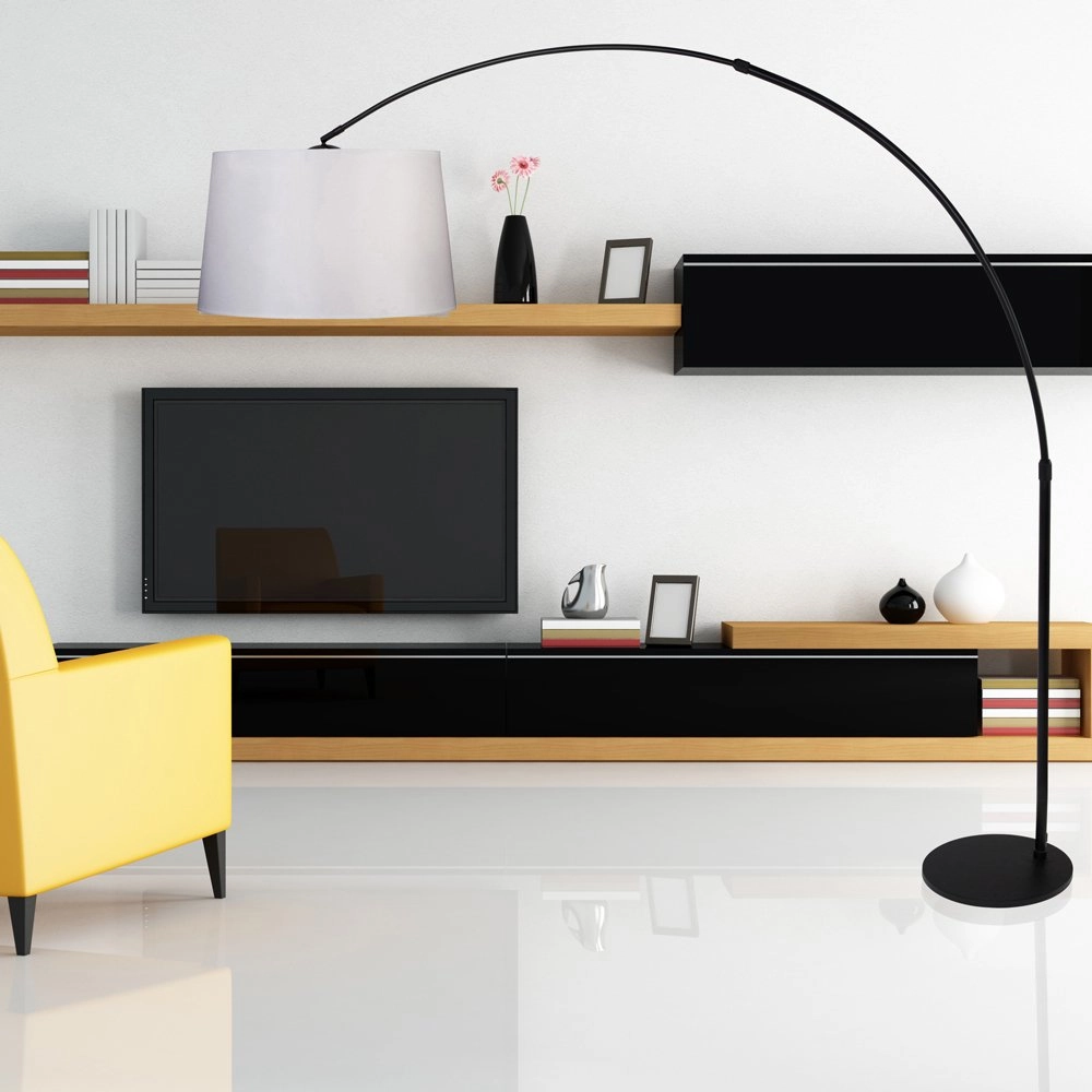 Lampe à arc Stresa noir avec abat-jour uni blanc Steinhauer 8712746106619