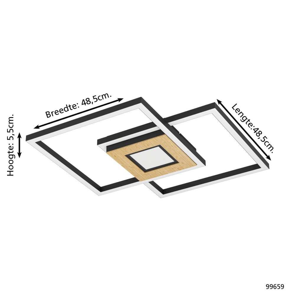 Plafonnier LED Marinello noir avec du bois Eglo 9008606327881
