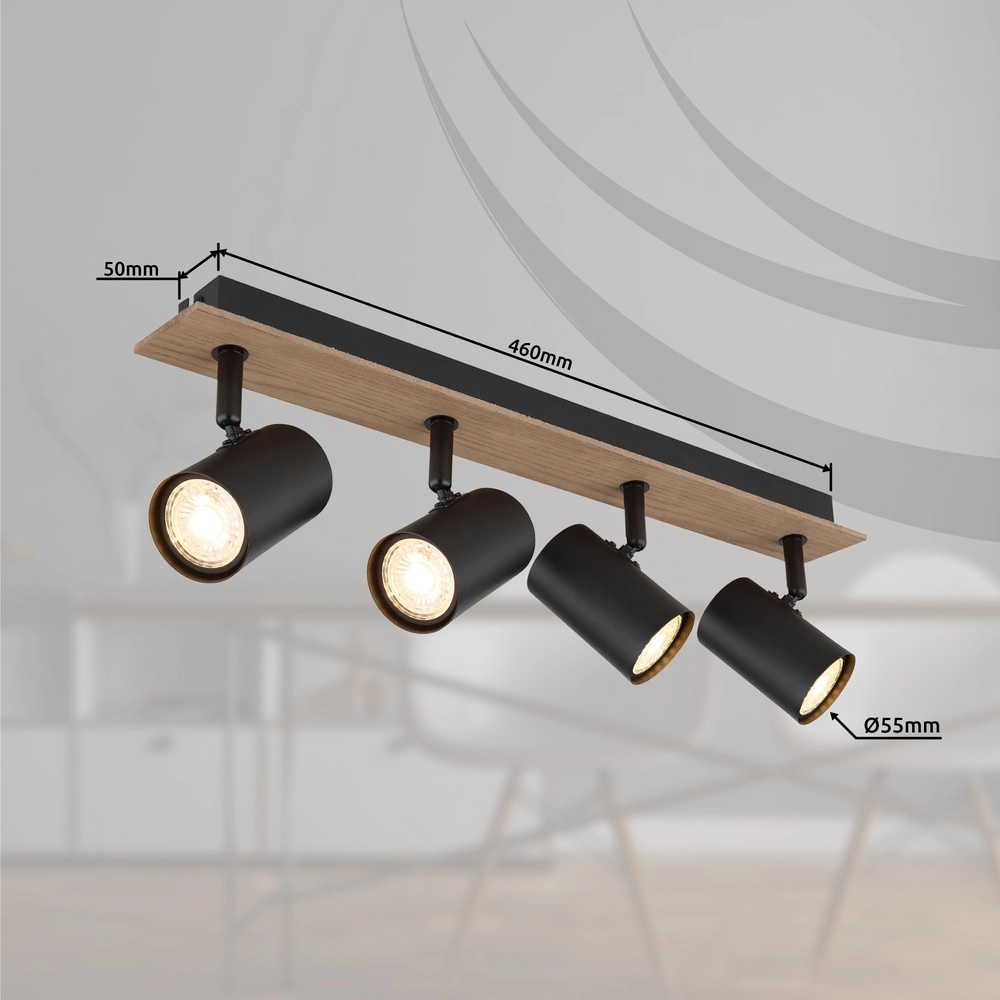 Lampe de plafond Linca 4-noir clair avec bois Globo 9007371458943