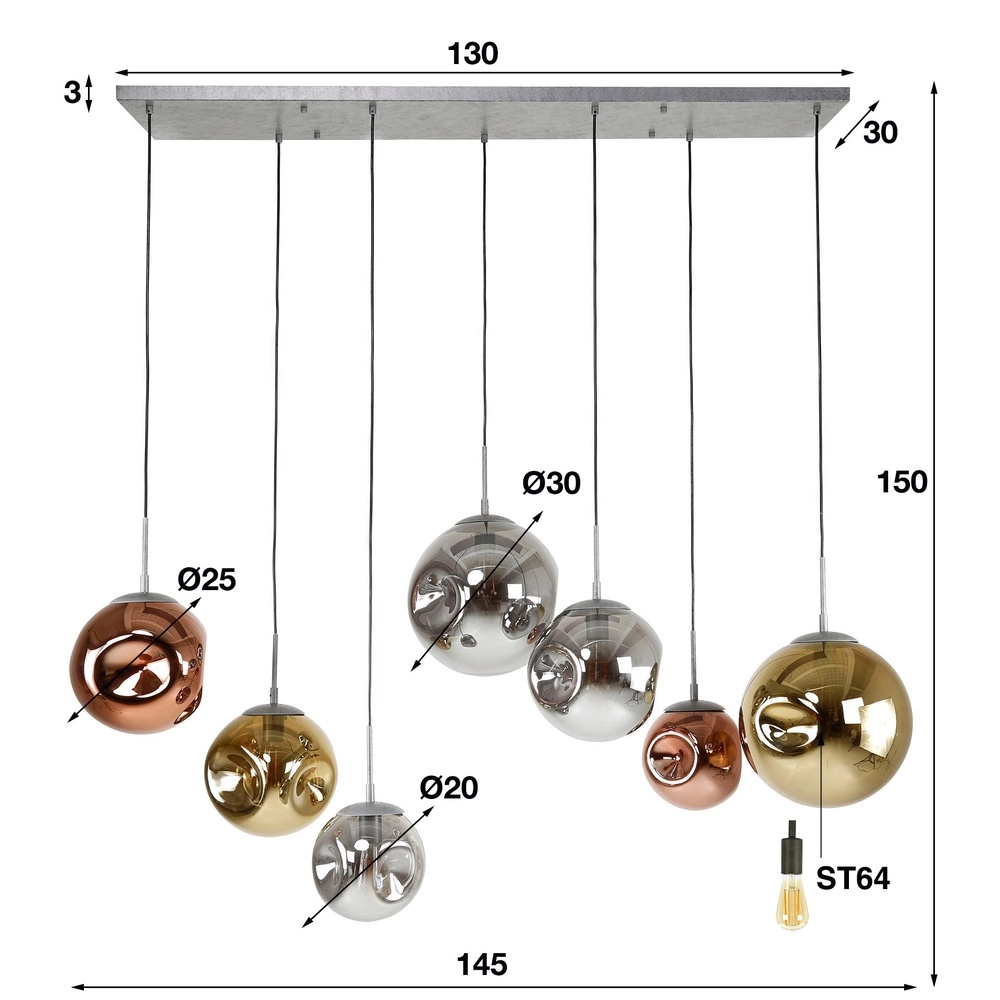 Lampe suspendue à 7 lampes Stellar Sphères colorées Lyora 8716803511682
