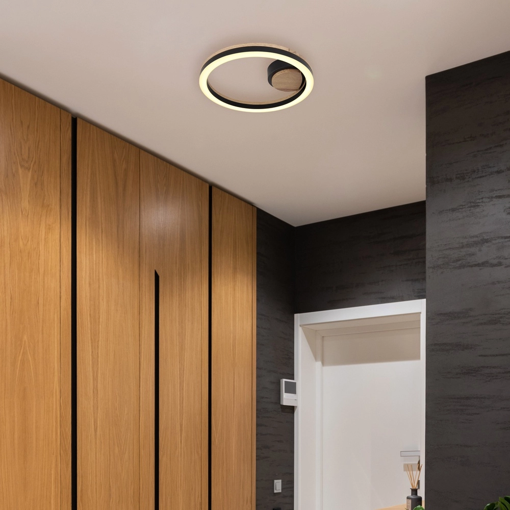 Lampe de plafond Beatrix Noir rond avec bois Globo 9007371445417