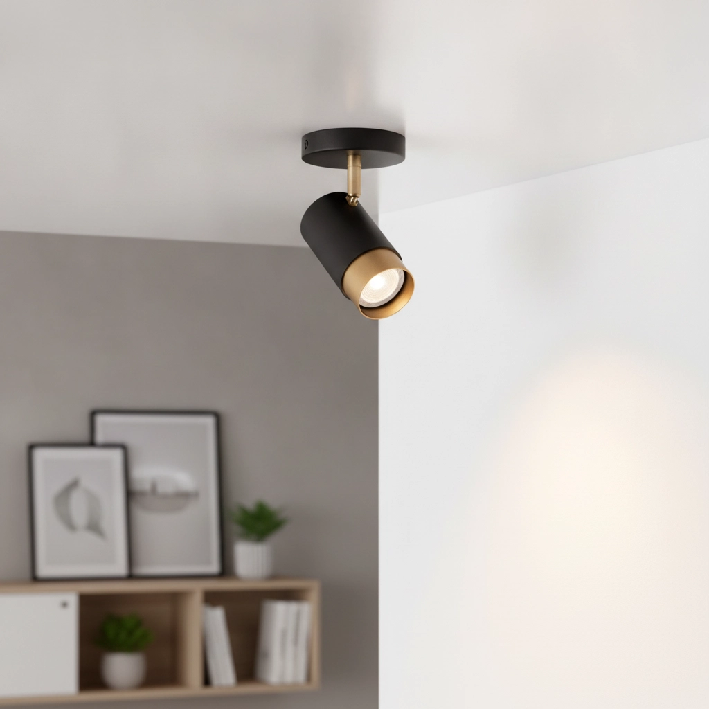 Spot de plafond Pogno Single noir avec or