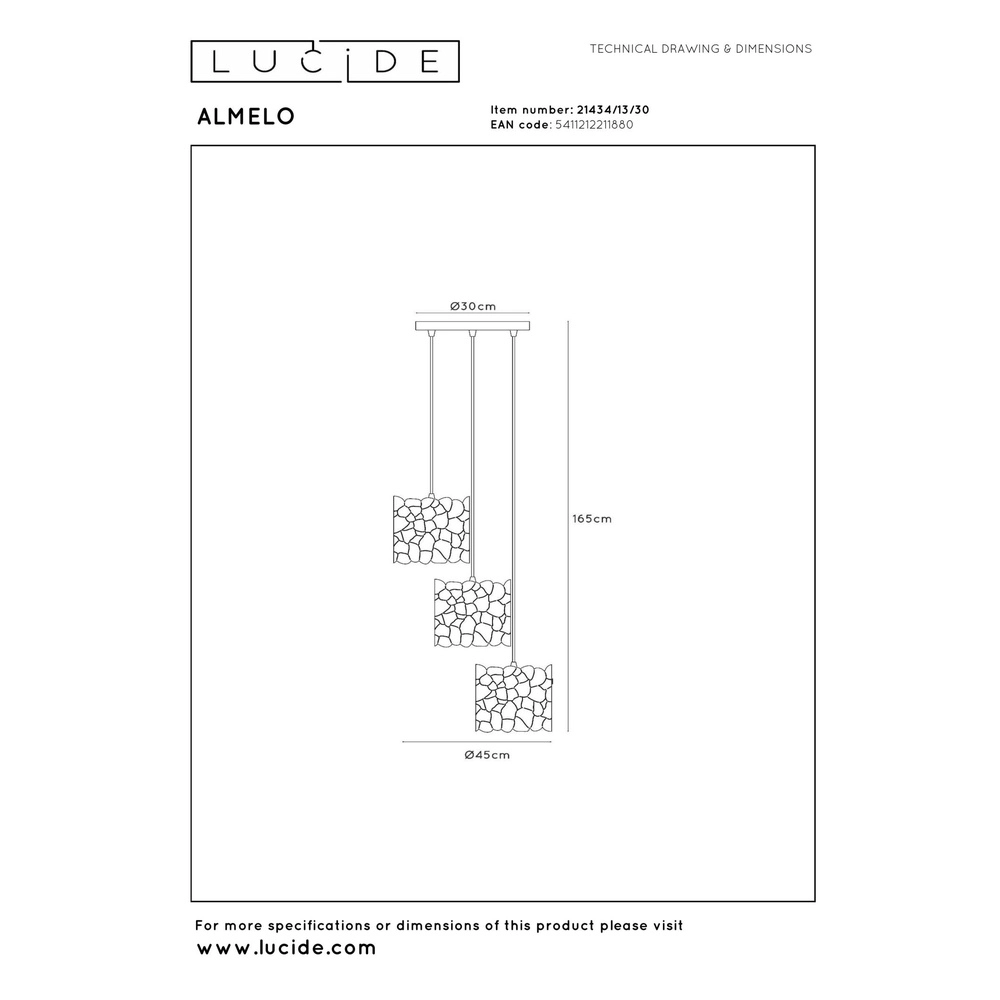 Lampe suspendue Almelo 3 couleurs noires claires avec un cercle intérieur doré Lucide 5411212211880