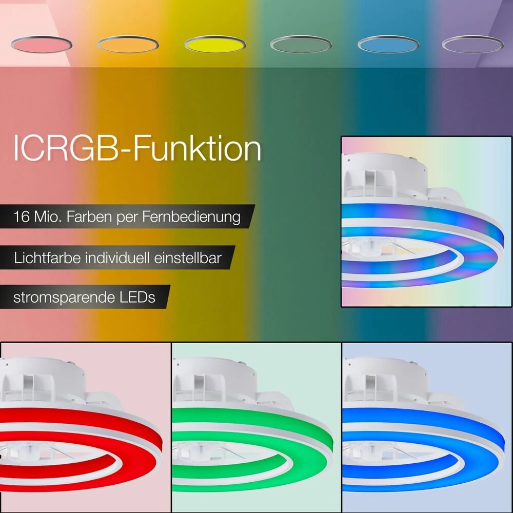 Ventilateur de plafond blanc Mondello avec lampe RGB Brilliant 4004353453304