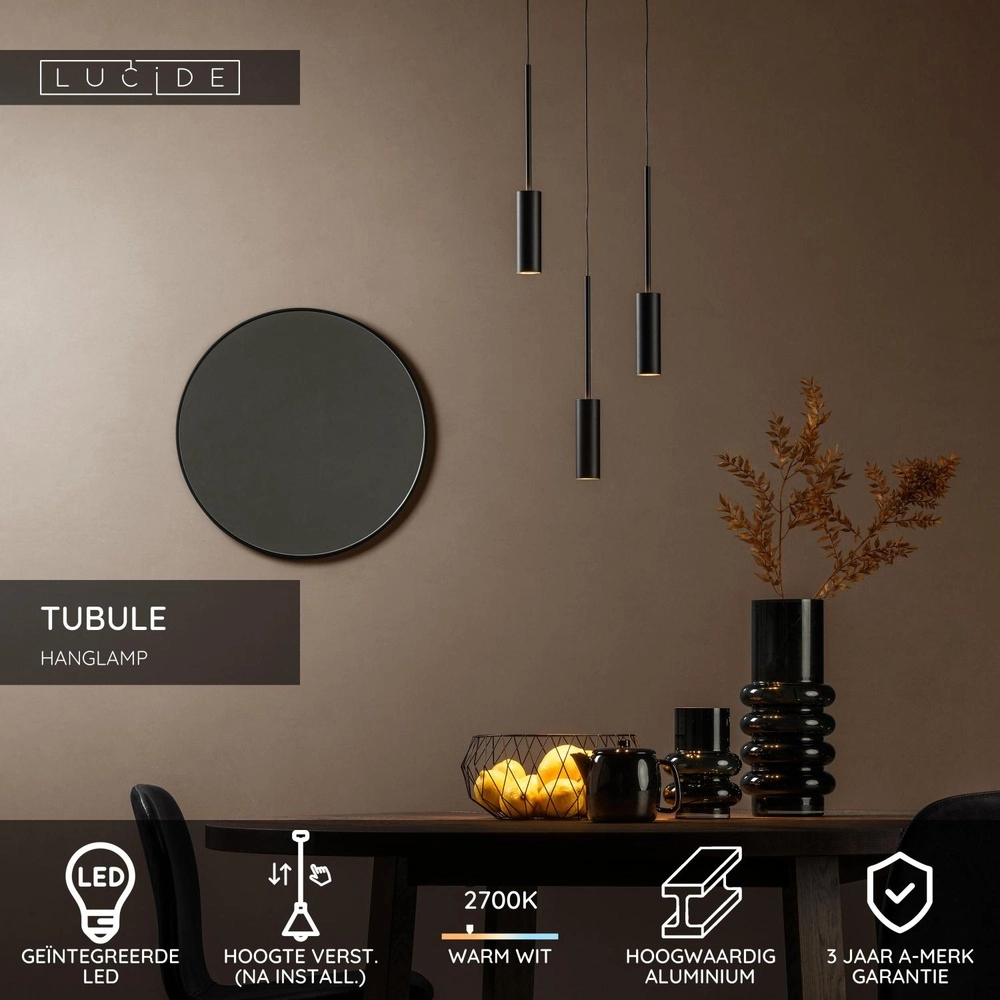 Lampe pendante à 3 lumières Tubule Noir Lucide 5411212241863