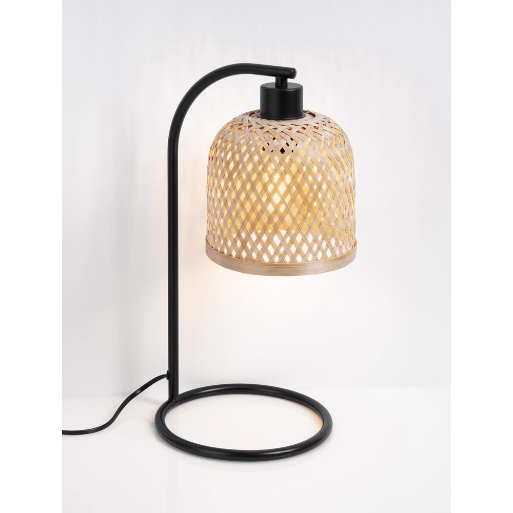Lampe de table Intra noir avec capuchon en bambou