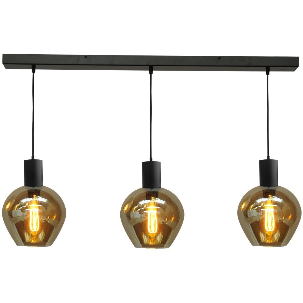 Lampe suspendue noire pour salle à manger Bounty Verre rond à 3 lumières