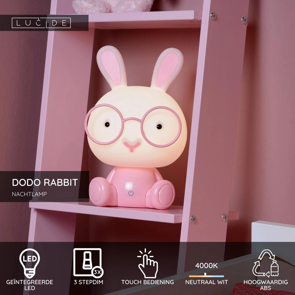 Veilleuse Dodo Rabbit Chambre des enfants rose Lucide 5411212712745
