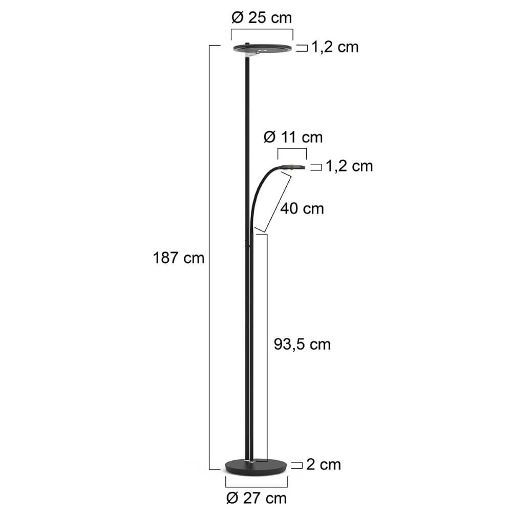 Lampe de lecture LED 2 lumières Turound 40w - 2200-4000K - 187cm verre fumé noir Steinhauer 8712746134827
