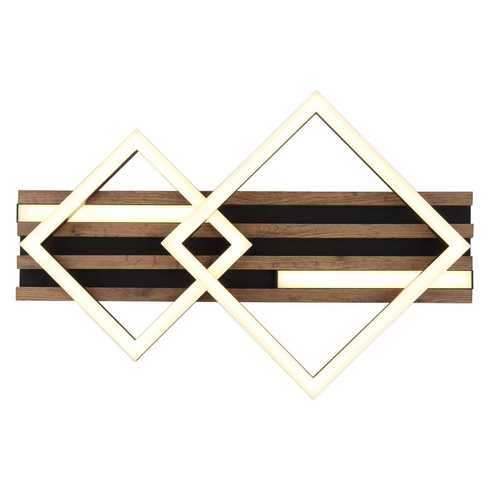 Plafonnier Obrien Noir avec bois 2-lightest Globo 9007371512300