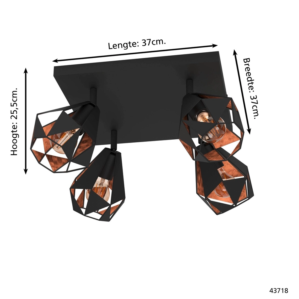 Lampe de plafond noire Carlton 7 4L - avec cuivre Eglo 9002759437183