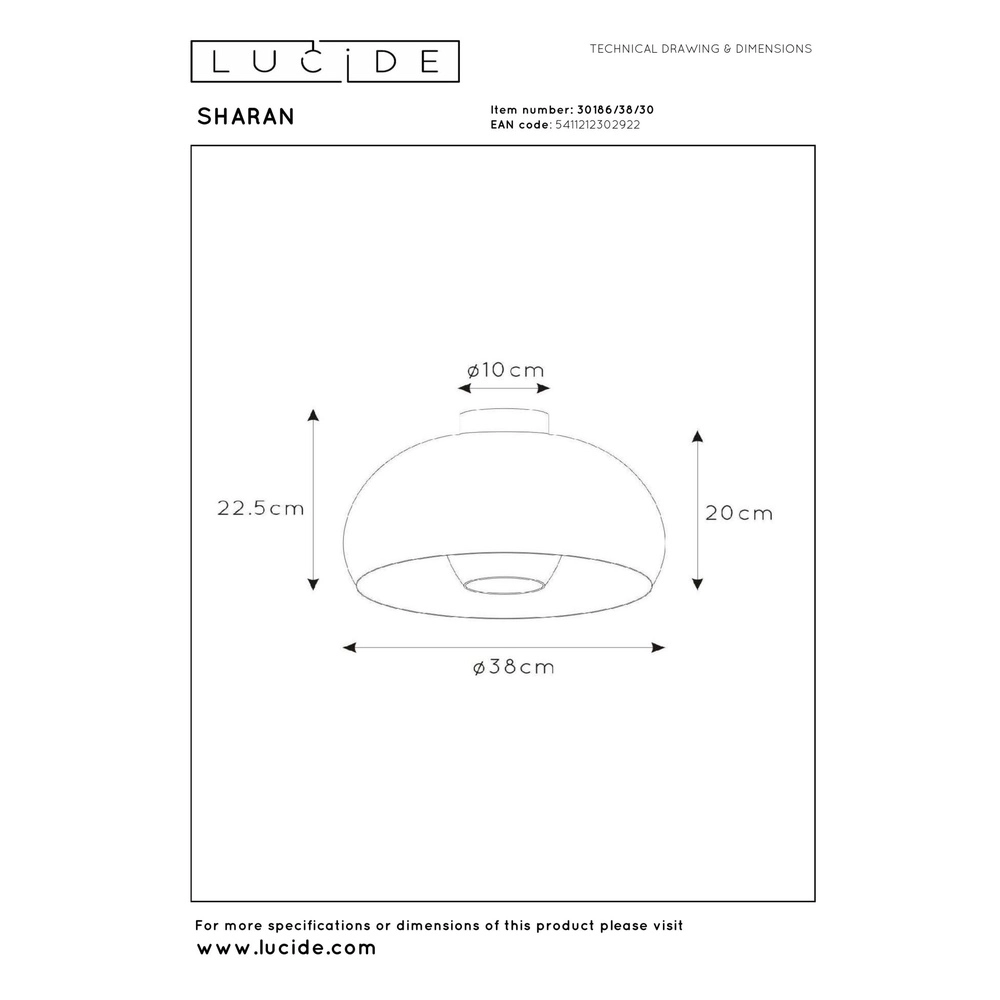 Lampe de plafond Sharan Ø 38cm noir Lucide 5411212302922
