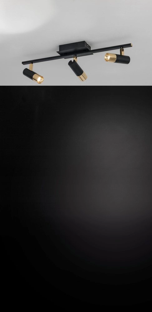 Spot de plafond design Tomares 3 lumières noir avec or Stars of Light 9002759391461