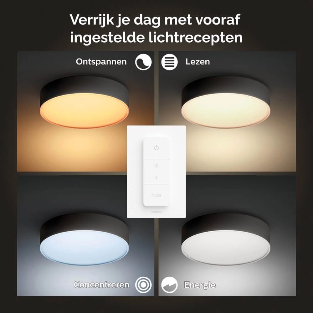 Plafonnier Hue Enrave L - White Ambiance Ø 42,5 cm noir Philips 8718696176467
