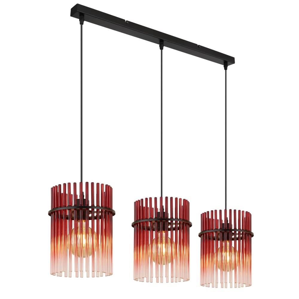 Suspension noire Gorley avec verre rouge 3 lumières Suspension noire Gorley avec verre rouge 3 lumières