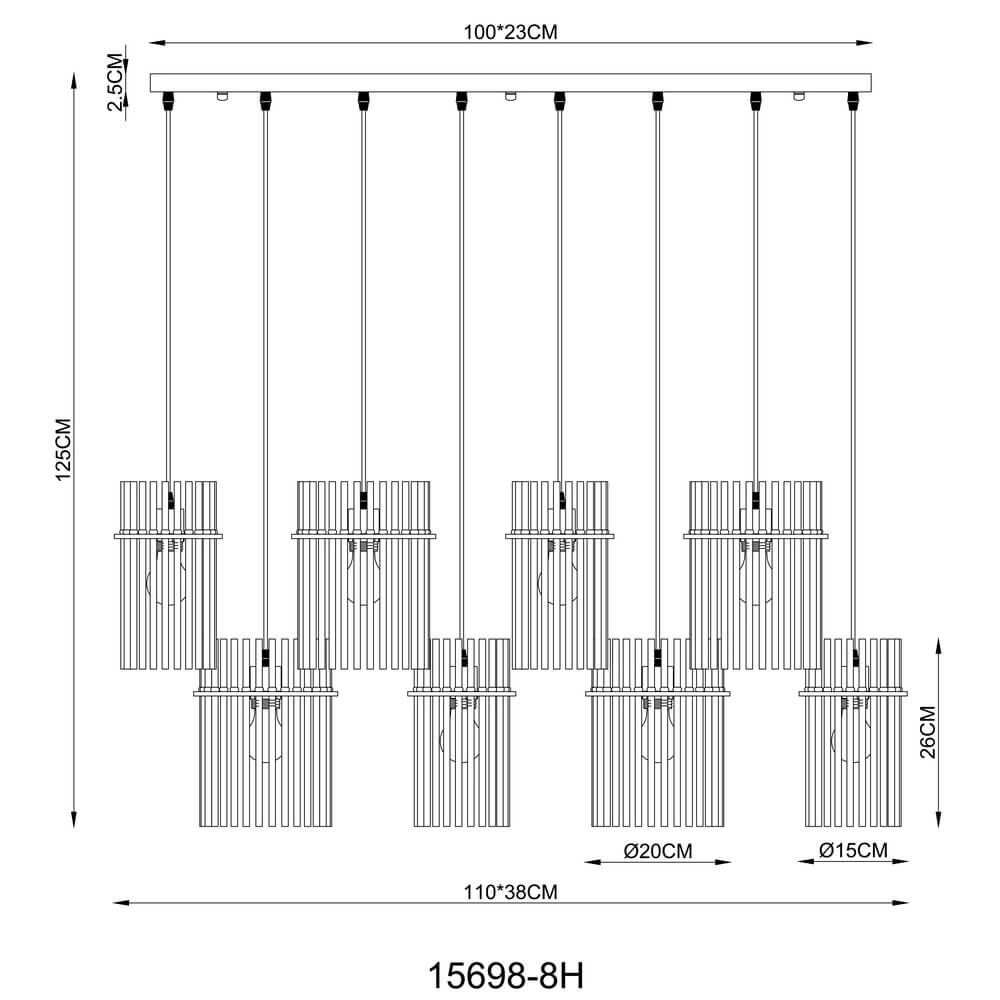 Suspension noire Gorley avec verre fumé 8 lumières Globo 9007371465958