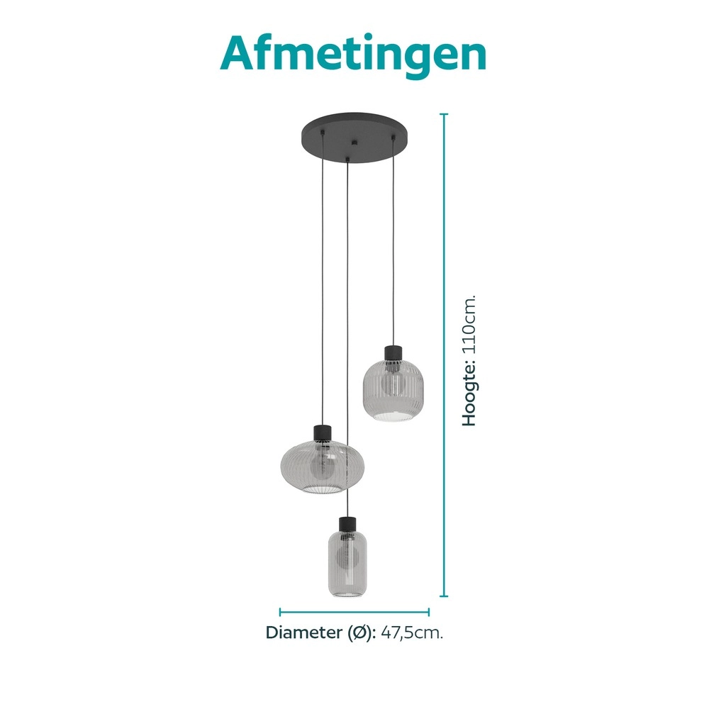 Lampe pendante de conception Dasmina Noir à 3 lumières Eglo 9008606406364